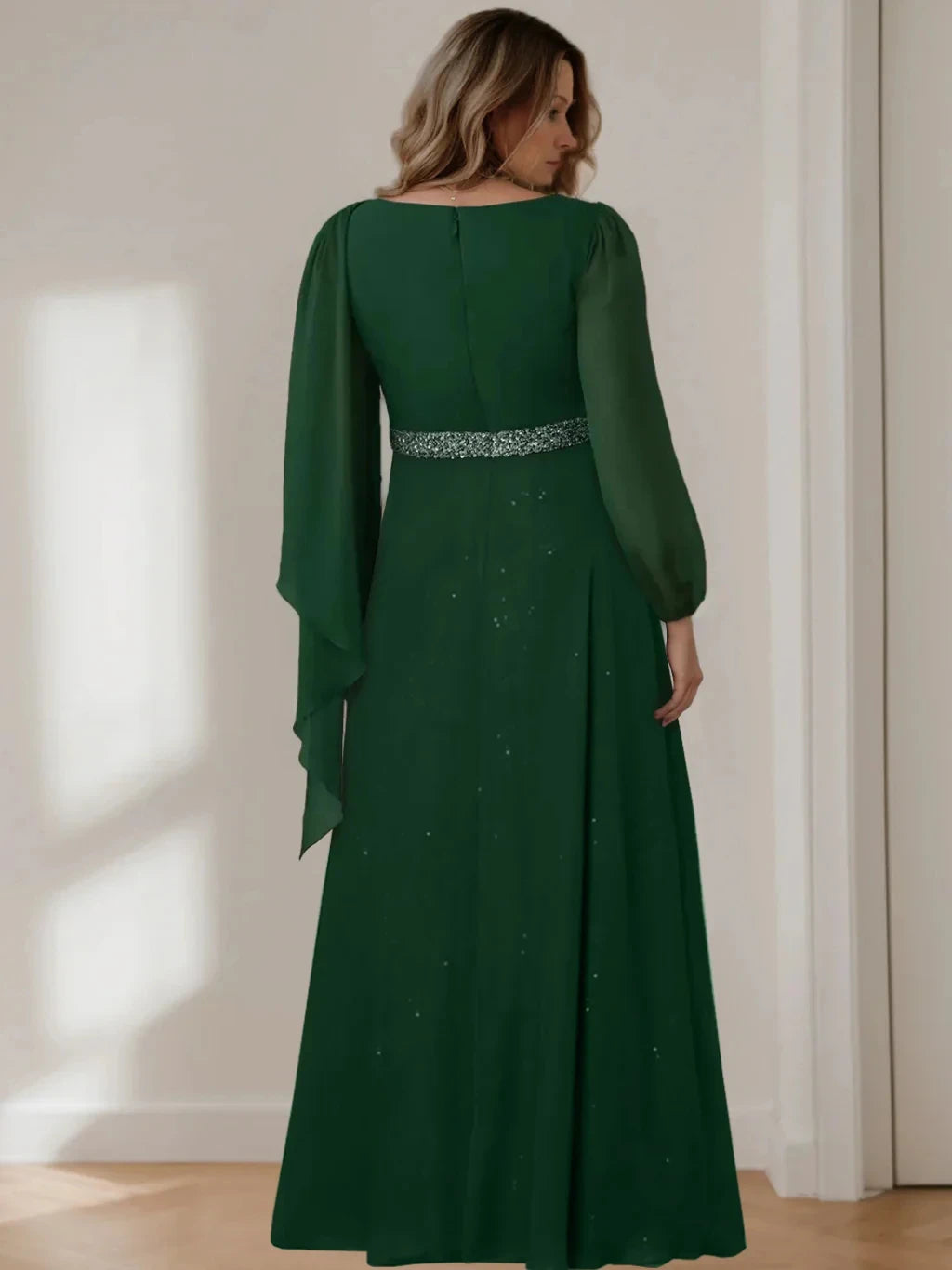 A-Line Princess Scoop Long Sleeves Floor-Length Plus Size Mother of the Bride Dresses with Sequins