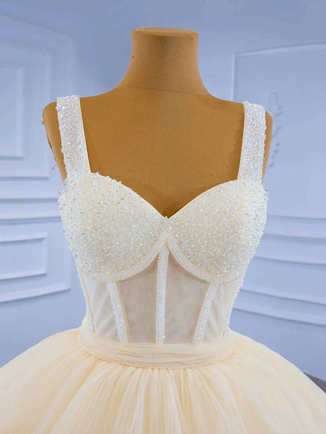 Champagne Tea Length Tulle Beaded Party Dress Charming A-line Evening Graduation Dress