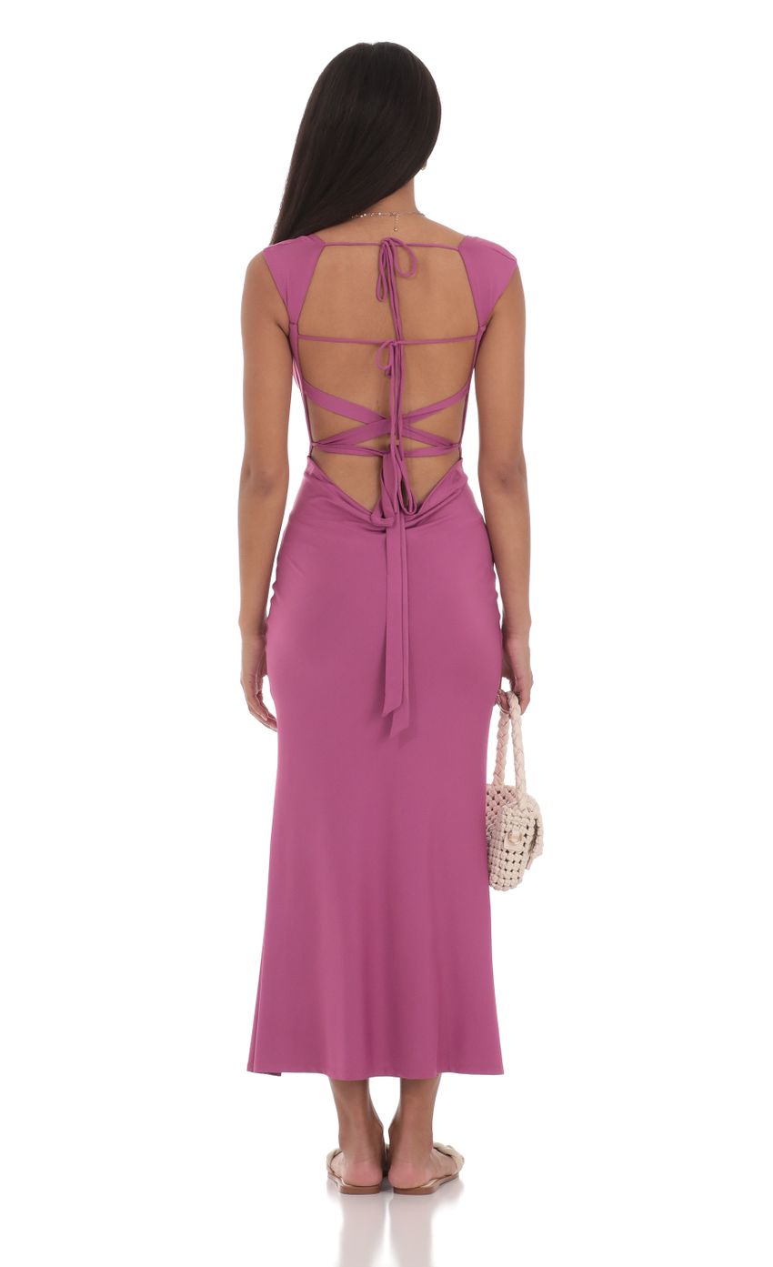 Chic Sheath Square-Neck Cap-Sleeve Crisscross-Tie-Back Magenta Stretch-Fabric Midi-Length Prom Dresses