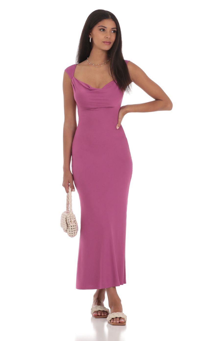 Chic Sheath Square-Neck Cap-Sleeve Crisscross-Tie-Back Magenta Stretch-Fabric Midi-Length Prom Dresses