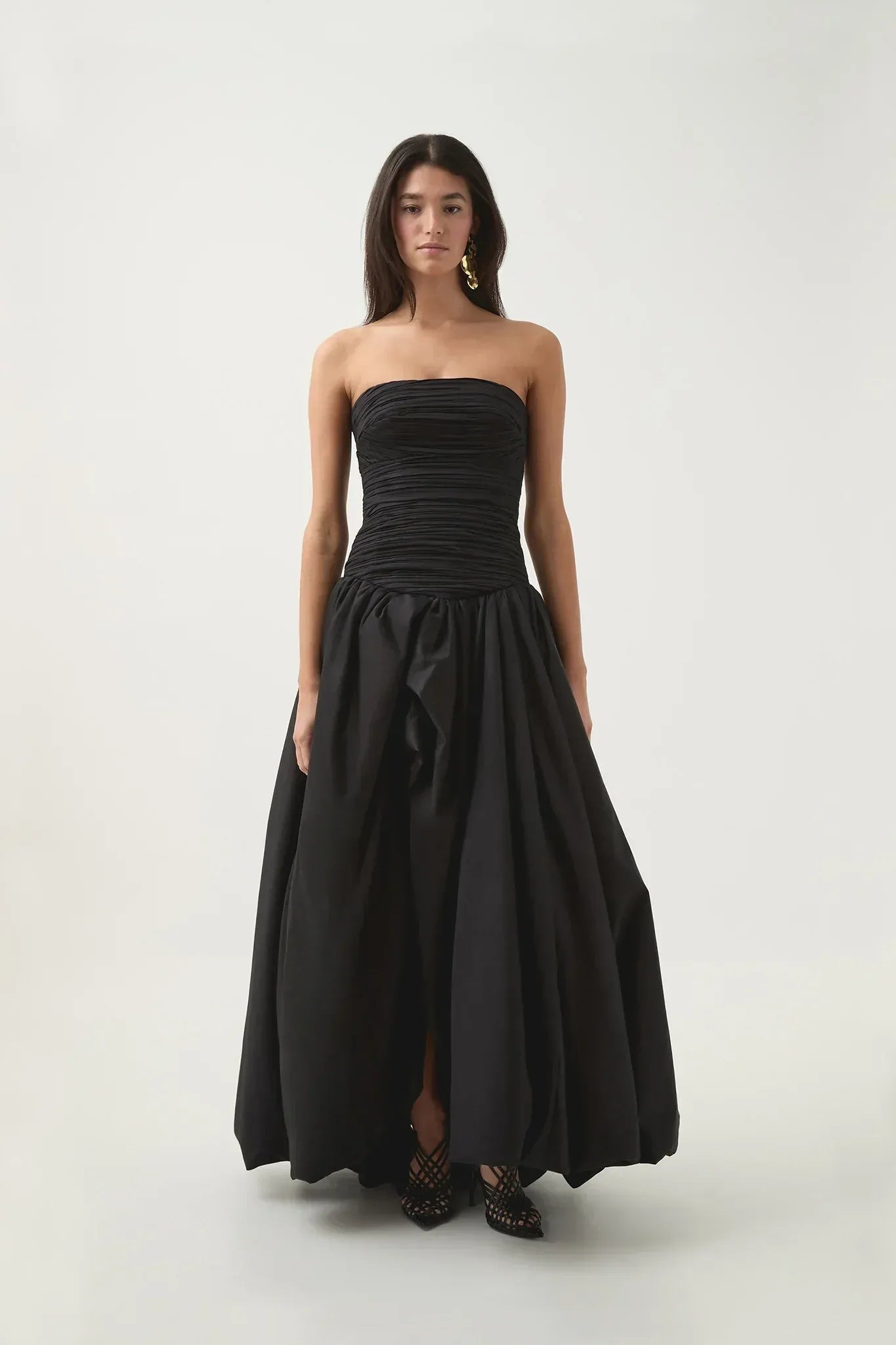 Dramatic Ballgown Strapless Ruched Black Maxi Prom Dress for Women ready to ship