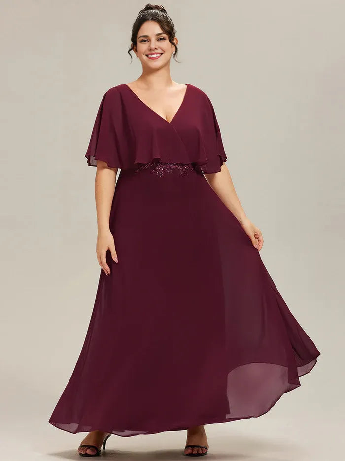 Plus Size Chiffon Formal Maxi Dress with Batwing Sleeves Mother Of The Bride Dresses