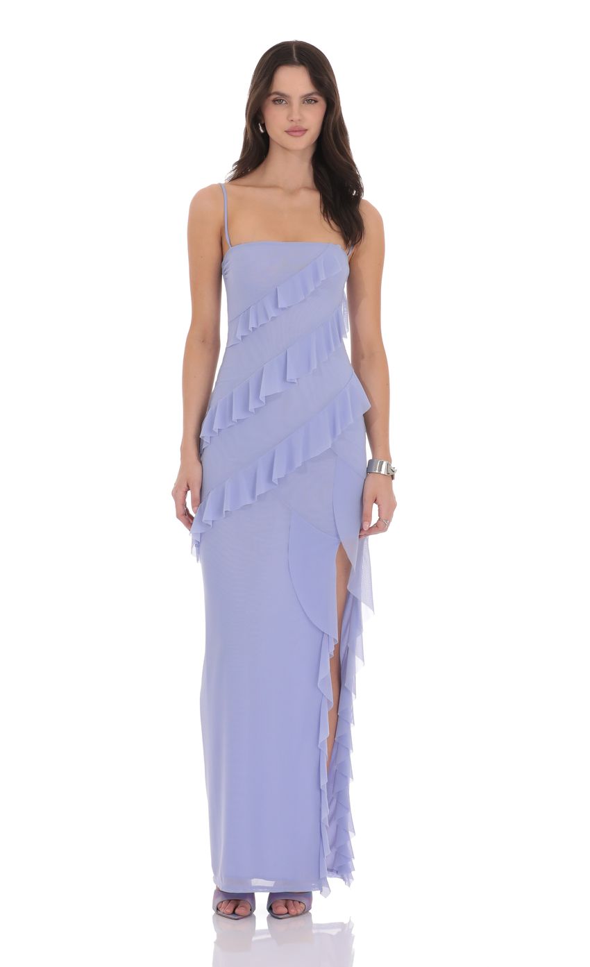 Romantic Sheath Spaghetti-Strap Ruffle-Accent Lavender Chiffon Floor-Length Prom Dresses
