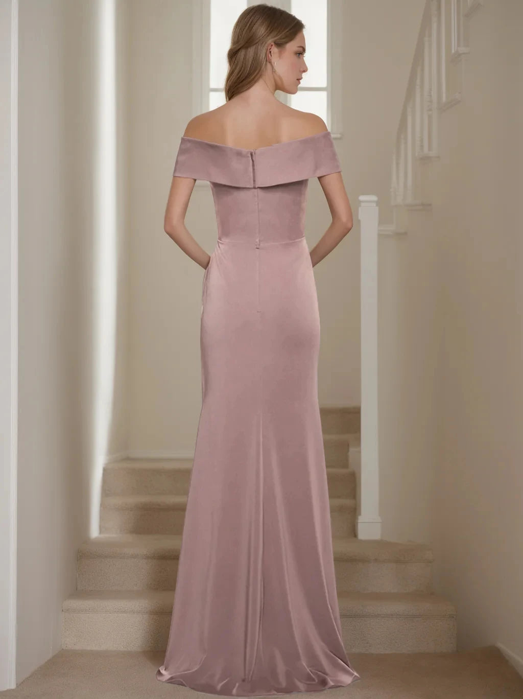 Sexy SheathColumn Off the Shoulder Sleeveless Back Zip Floor-Length Mother of the Bride Dress for women