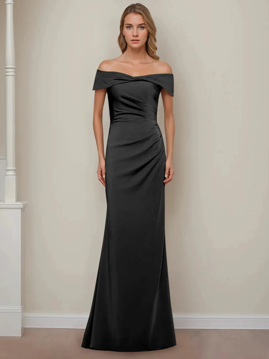 Sexy SheathColumn Off the Shoulder Sleeveless Back Zip Floor-Length Mother of the Bride Dress for women