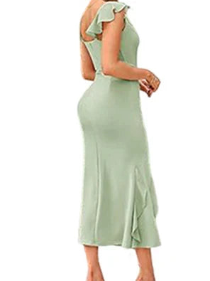 Sheath Column Cowl Neck Sleeveless Ankle-Length Bridesmaid Dresses