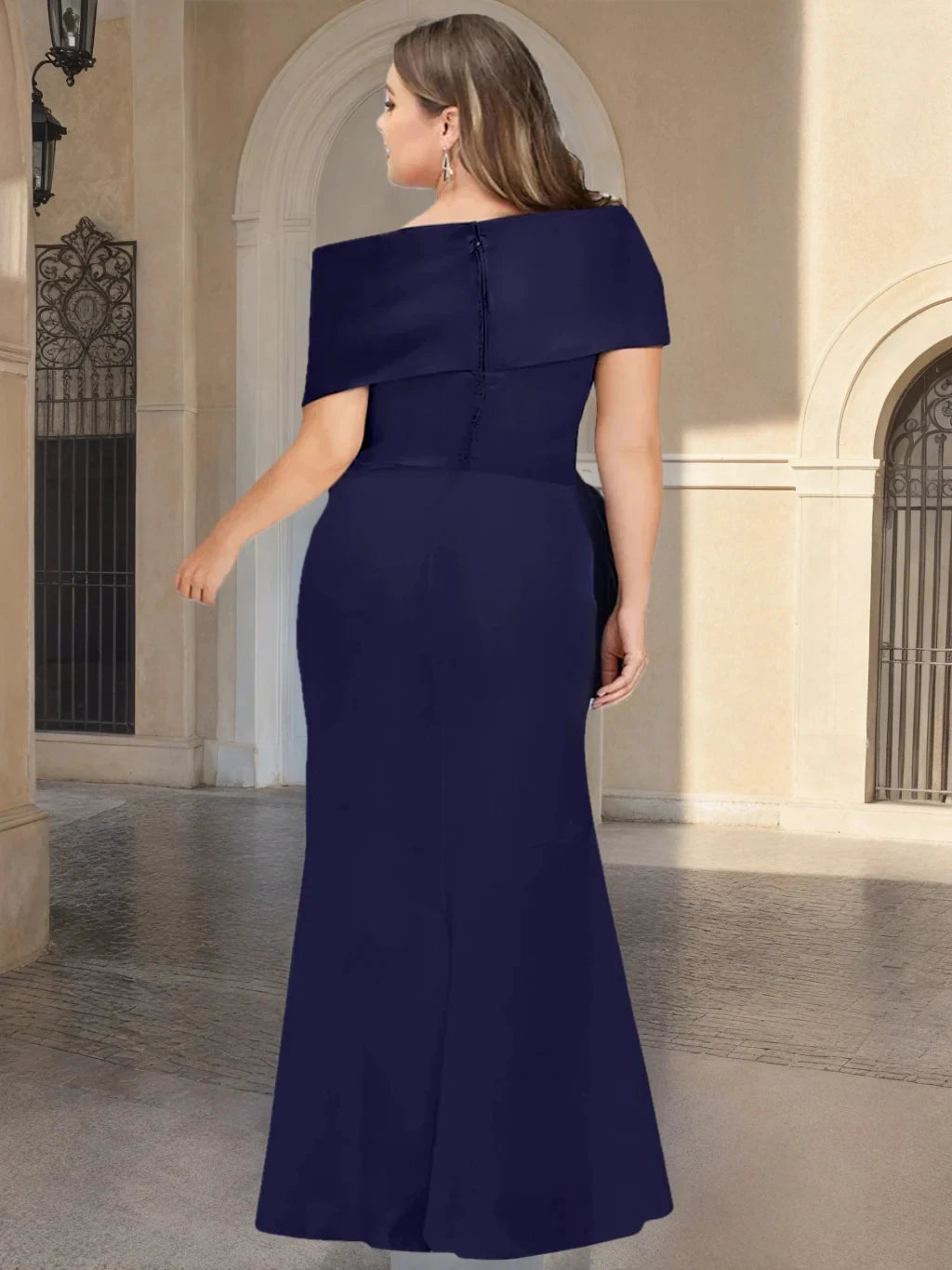 Sheath Column Off-the-Shoulder Asymmetrical Plus Size Mother of the Bride Dresses with Ruffles