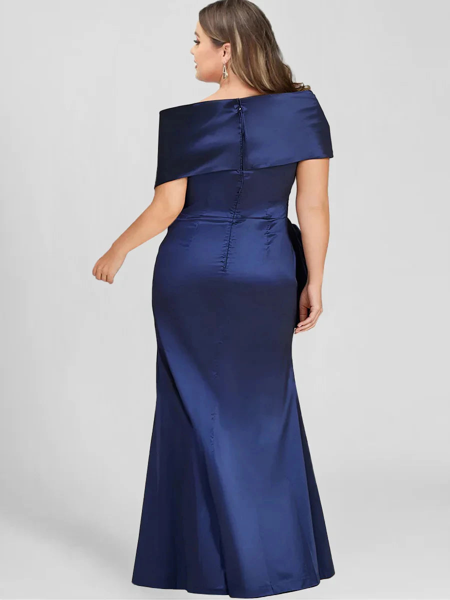 Sheath Column Off-the-Shoulder Floor-Length Plus Size Mother of the Bride Dresses