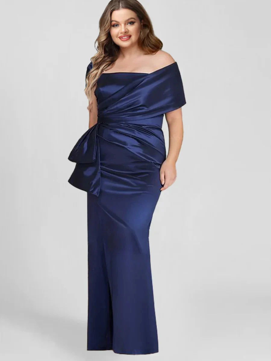 Sheath Column Off-the-Shoulder Floor-Length Plus Size Mother of the Bride Dresses