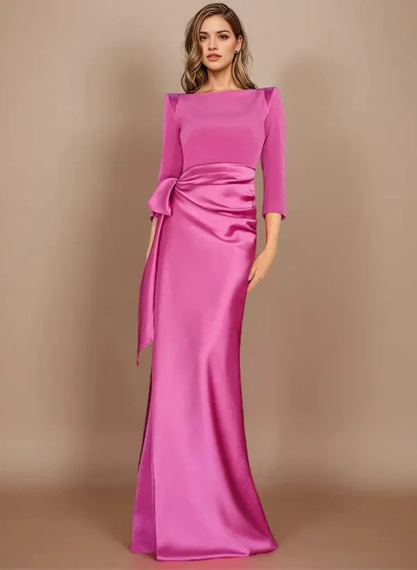 Sheath Column Scoop 34 Length Sleeves Floor-Length Mother of the Bride Dresses with Bow