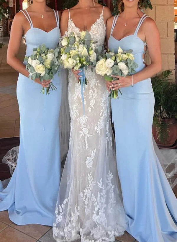 Sheath Column Spaghetti Straps Floor-length Long Bridesmaid Dresses