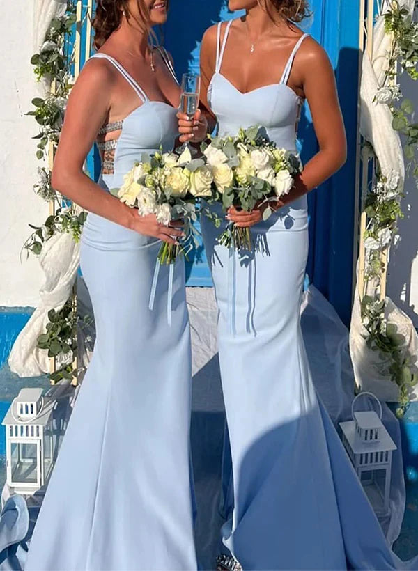 Sheath Column Spaghetti Straps Floor-length Long Bridesmaid Dresses