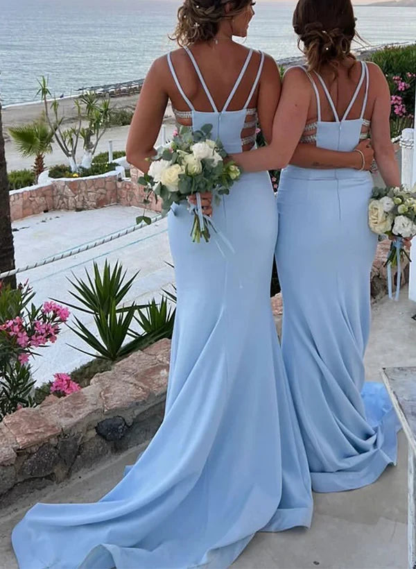 Sheath Column Spaghetti Straps Floor-length Long Bridesmaid Dresses