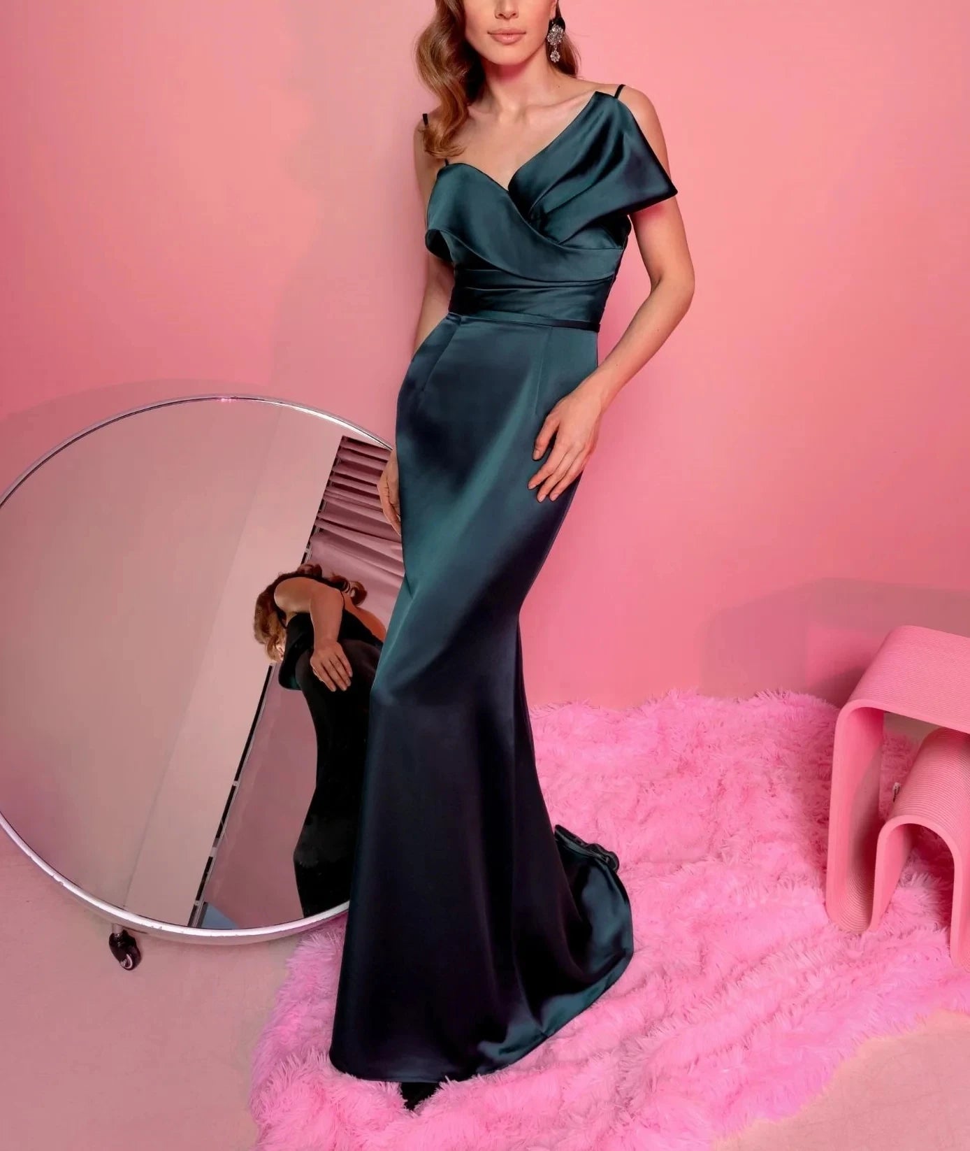 Sheath Column Spaghetti Straps Sleeveless Floor-Length Evening Dress with Ruffles