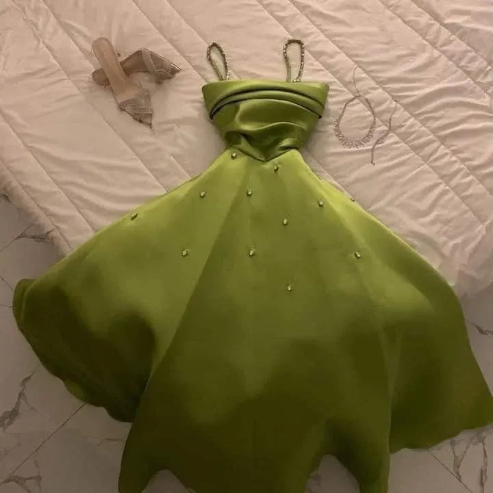 Vibrant A-line Spaghetti Ruched Lime Beaded Mini Party Dress For Sale